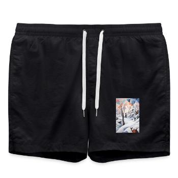 paysage enneigé dans un style géométrique - Short de bain - noir - Devant - AI Model Male 185 light (185cm)
