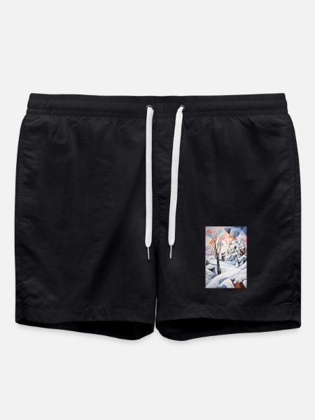 paysage enneigé dans un style géométrique - Short de bain - noir