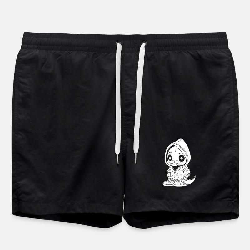 Small Dinosaur (White) - Swim Trunks - black