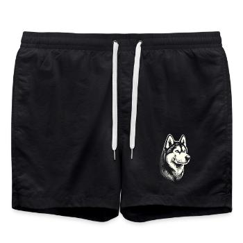 Husky head, black white, dog sled - Swim Trunks - black - Front - AI Model Male 185 light (185cm)