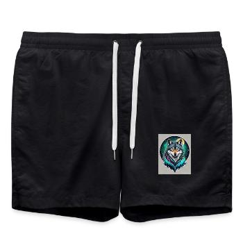 Aurora-Wolf im Mondlicht - Badeshorts - Schwarz - Vorne - AI Model Male 185 light (185cm)