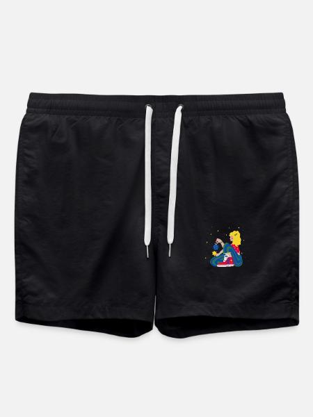 Christmas-Girl with stars red-blue-green - Swim Trunks - black