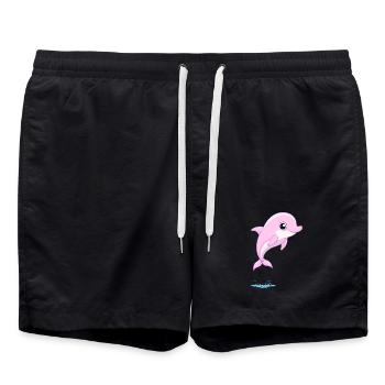 Bébé dauphin rose sautant hors de l'eau - Short de bain - noir - Devant - AI Model Male 185 light (185cm)