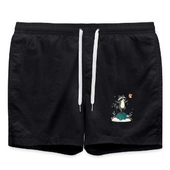 raton laveur dansant ludique avec papillon - Short de bain - noir - Devant - AI Model Male 185 light (185cm)