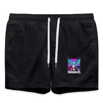 Mad Mechanics – Neon Monkey Garage Art - Badeshorts - Schwarz - Vorne - AI Model Male 185 light (185cm)