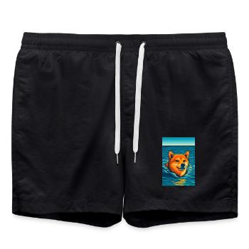 Shiba Inu Dog Joyful Swim Scene - Swim Trunks - black - Front - AI Model Male 185 light (185cm)