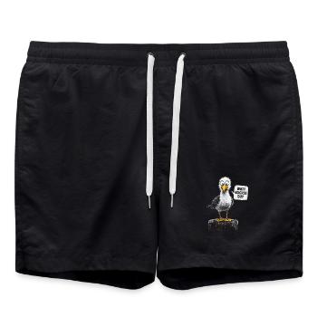 Watt guckst du? Freche Möwe – Nordsee Humor - Badeshorts - Schwarz - Vorne - AI Model Male 185 light (185cm)