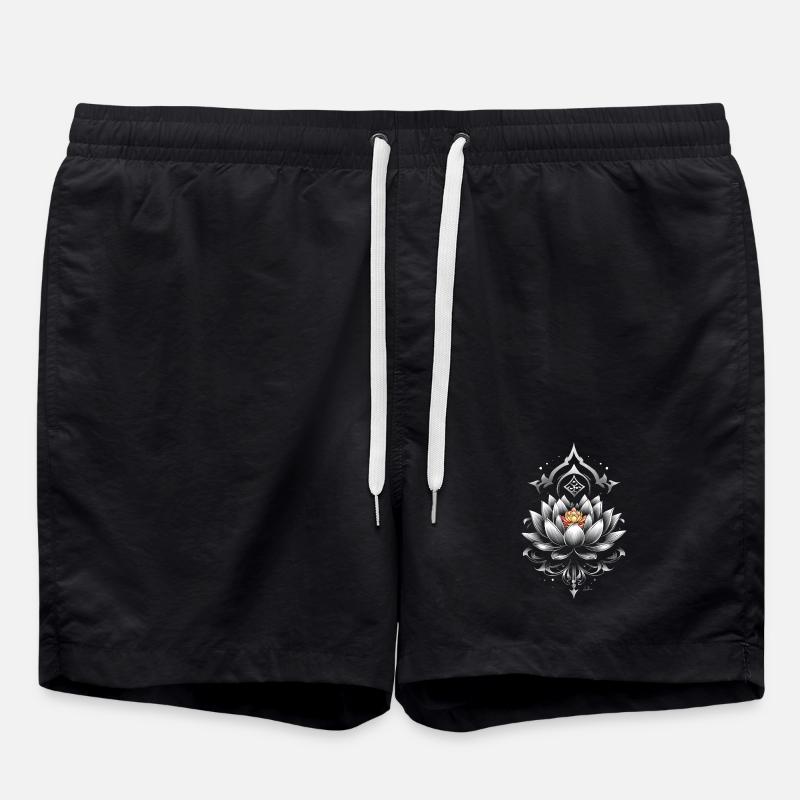 Lotus Metallic Mandala - Swim Trunks - black
