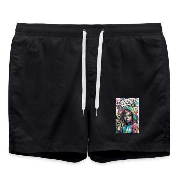 Farbexplosion Graffiti Heldin - Badeshorts - Schwarz - Vorne - AI Model Male 185 light (185cm)