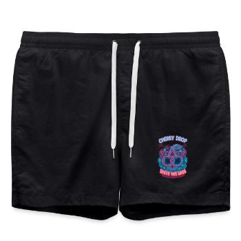 Cherry Drop – Taste the Bass Neon Design - Badeshorts - Schwarz - Vorne - AI Model Male 185 light (185cm)