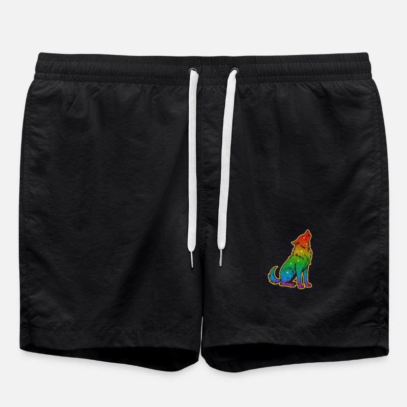 Heulender Regenbogenwolf Glitter Silhouette - Badeshorts - Schwarz