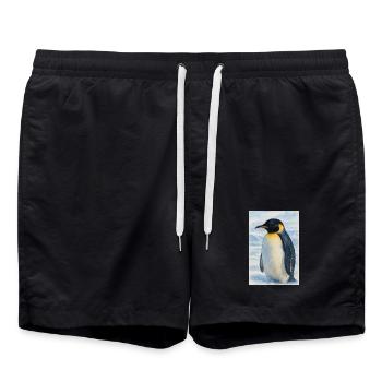 Aquarelle Pingouin au bord de la mer - Short de bain - noir - Devant - AI Model Male 185 light (185cm)