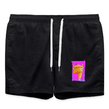 Caricature de chameau néon sur fond rose - Short de bain - noir - Devant - AI Model Male 185 light (185cm)