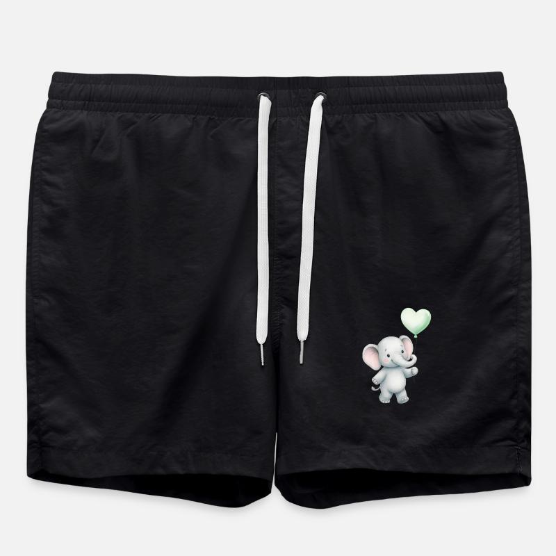 Elephant with heart balloon - Swim Trunks - black
