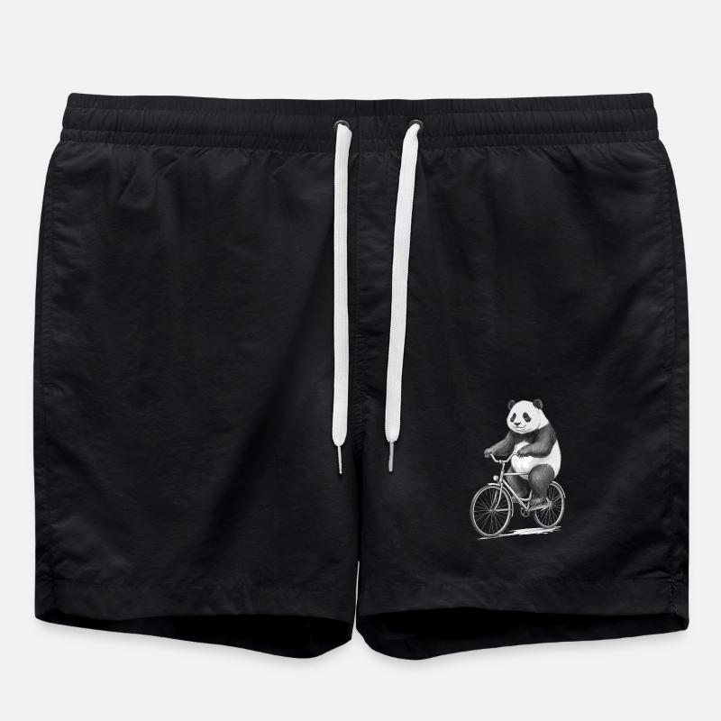 Panda on Bicycle - Swim Trunks - black