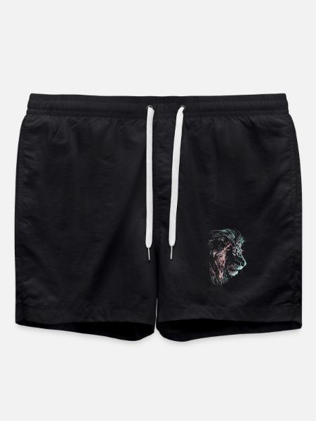 Löwe Bunt Löwenkopf Neon Farbenfroh Raubtier Kunst - Badeshorts - Schwarz