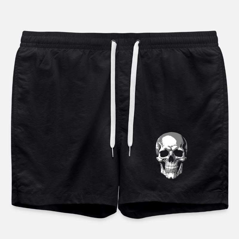 Monochrome Skull Graphic - Swim Trunks - black