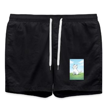 Weiße Katze mit frechen Blick - Badeshorts - Schwarz - Vorne - AI Model Male 185 light (185cm)