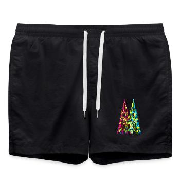Cathédrale de Cologne, Carnaval, Carnaval, Confettis - Short de bain - noir - Devant - AI Model Male 185 light (185cm)