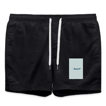 Où ? – Affiche minimaliste moderne - Short de bain - noir - Devant - AI Model Male 185 light (185cm)