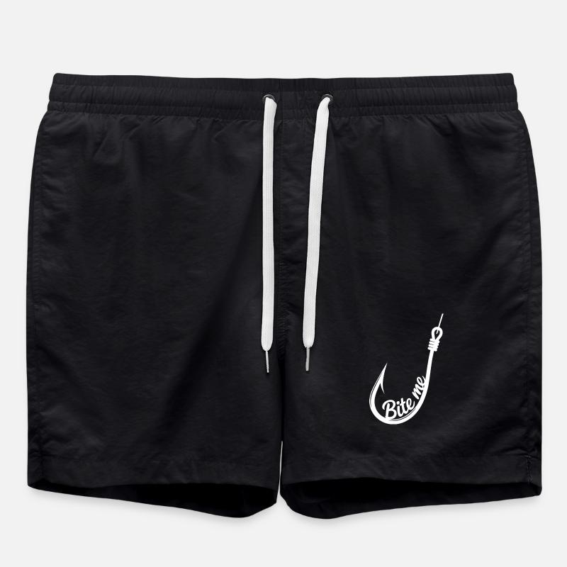 Bite Me Fishing Hook Emblem - Swim Trunks - black
