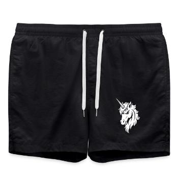 Licorne Sérieuse – Silhouette vectorielle noire et blanche - Short de bain - noir - Devant - AI Model Male 185 light (185cm)