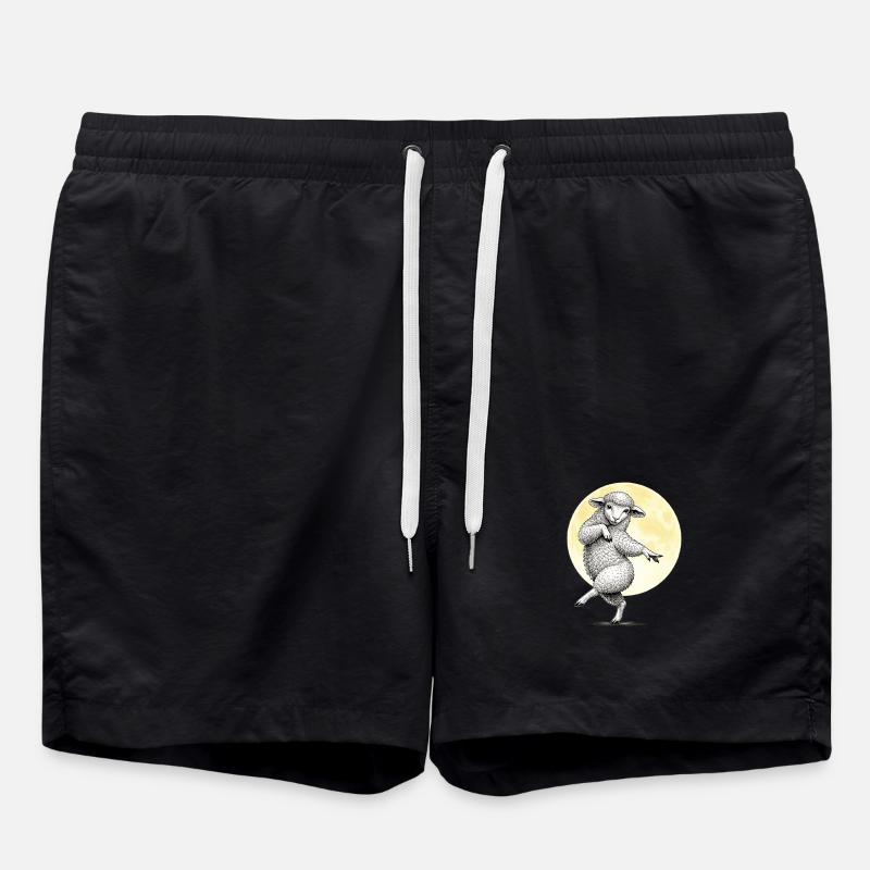 Moon Dancing Sheep Illustration - Swim Trunks - black