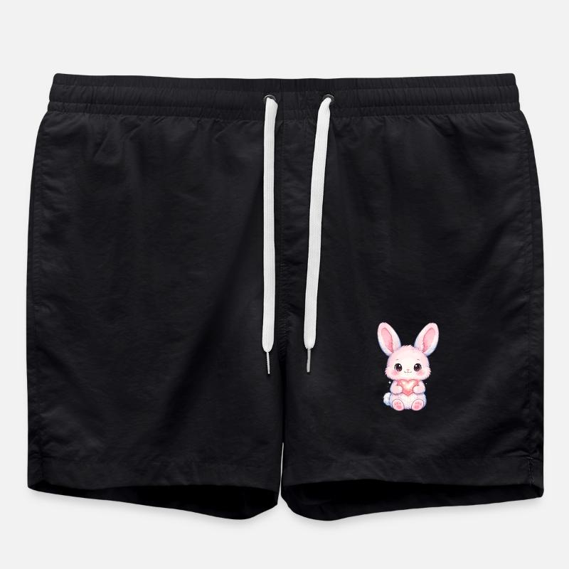Delicate Rabbit with Heart Light - Swim Trunks - black