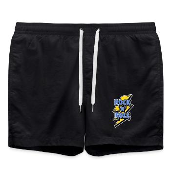 Rock'n'Roll-Logo mit Blitz - Badeshorts - Schwarz - Vorne - AI Model Male 185 light (185cm)