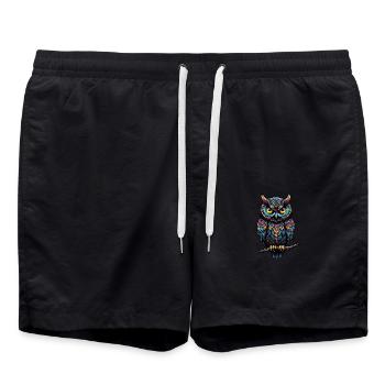 Hibou décoratif assis sur une branche - Short de bain - noir - Devant - AI Model Male 185 light (185cm)