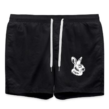 Bunnies Portrait with Big Ears Tattoo Style - Swim Trunks - black - Front - AI Model Male 185 light (185cm)