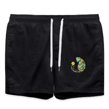 katze mit blume e 204 - Badeshorts - Schwarz - Vorne - AI Model Male 185 light (185cm)