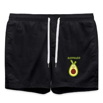 Avocado Laughter Alarm Cartoon Print - Swim Trunks - black - Front - AI Model Male 185 light (185cm)