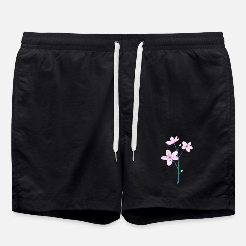 Kirschblüten - Badeshorts - Schwarz