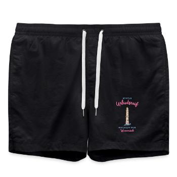 Kultiger alter Leuchtturm Warnemünde , Urlaubsreif - Badeshorts - Schwarz - Vorne - AI Model Male 185 light (185cm)