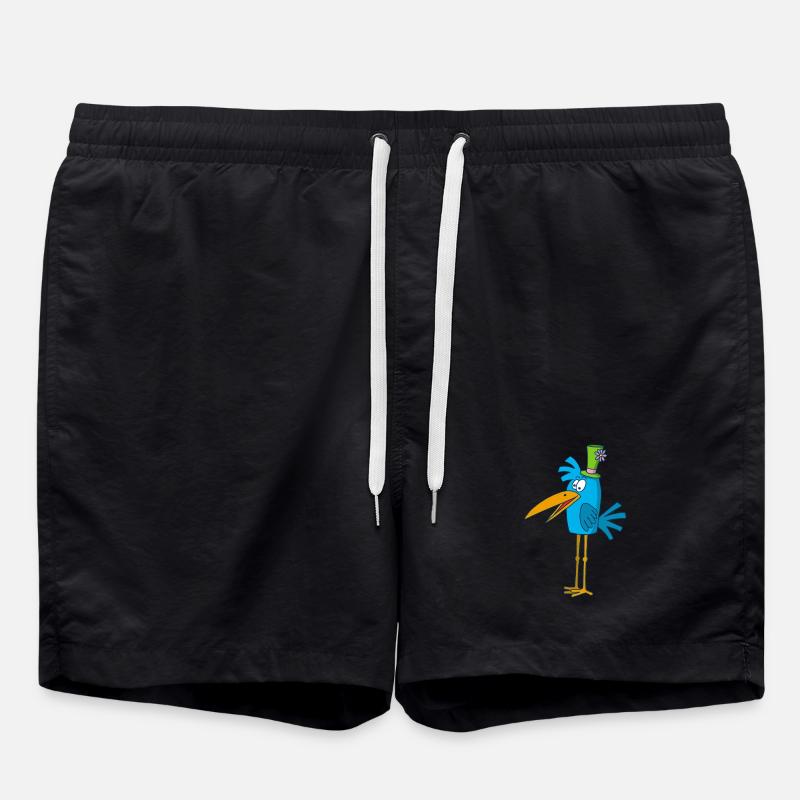 Blauer Vogel und sein Hut - Badeshorts - Schwarz