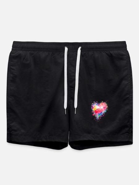 Herz - Badeshorts - Schwarz