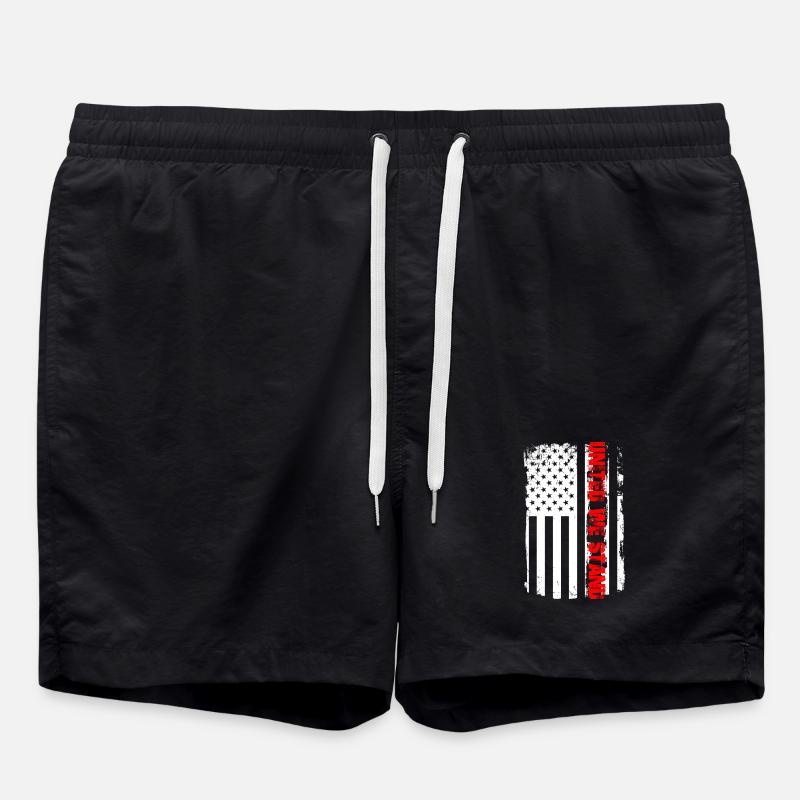 Distressed American Flag with AMERICAN - Swim Trunks - black