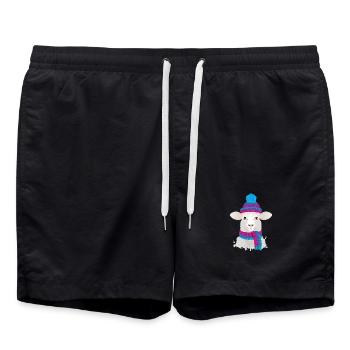 mouton blanc avec chapeau à bobble coloré et écharpe tricotée - Short de bain - noir - Devant - AI Model Male 185 light (185cm)