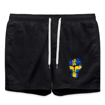 Icône de main de poing de drapeau de la Suède utilisée - Short de bain - noir - Devant - AI Model Male 185 light (185cm)