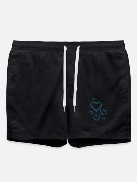Blaues Herz Muster Herzmuster Geschenk Herz  - Badeshorts - Schwarz