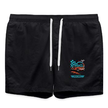 Oldtimer Rennwagen Flitzer Illustration - Badeshorts - Schwarz - Vorne - AI Model Male 185 light (185cm)