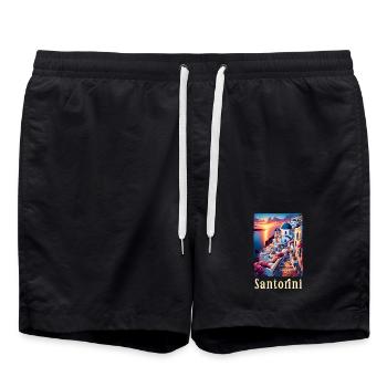 Santorini Griechenland Reisen Griechische Insel - Badeshorts - Schwarz - Vorne - AI Model Male 185 light (185cm)