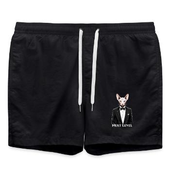 Sphynx Katze schick Anzug Smoking Level Geschenk - Badeshorts - Schwarz - Vorne - AI Model Male 185 light (185cm)