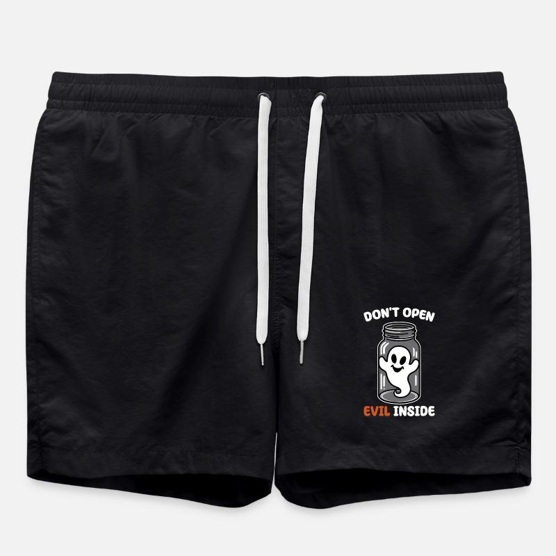 Don't open it – evil in it! Funny ghost design - Swim Trunks - black