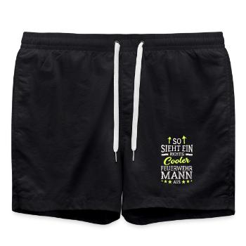 So sieht ein richtig cooler Feuerwehrmann aus - Badeshorts - Schwarz - Vorne - AI Model Male 185 light (185cm)