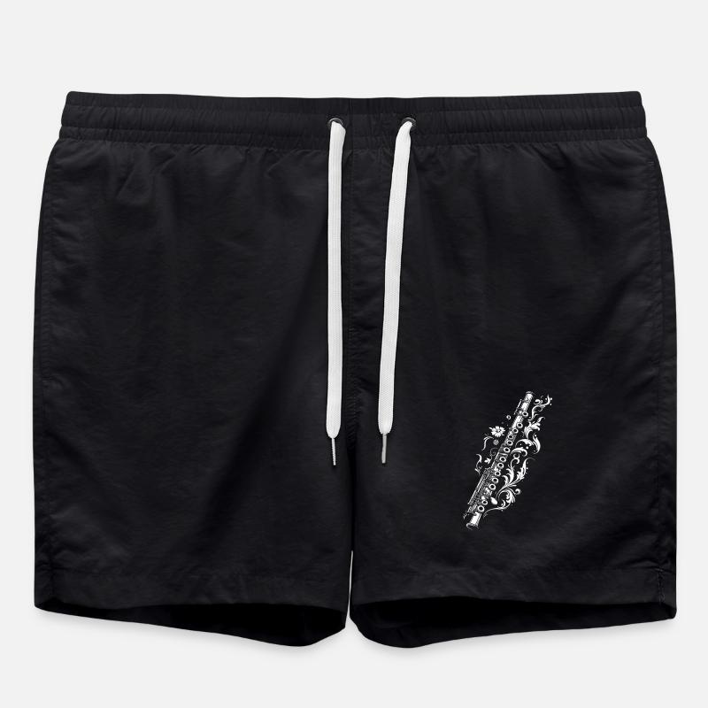 Flute Drawing - Swim Trunks - black