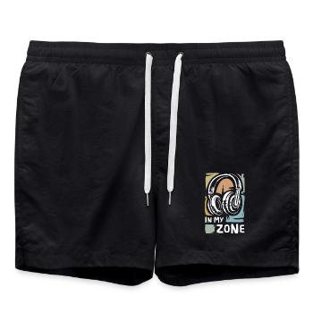 Icône de casque vintage - Logo de In My Zone Music - Short de bain - noir - Devant - AI Model Male 185 light (185cm)