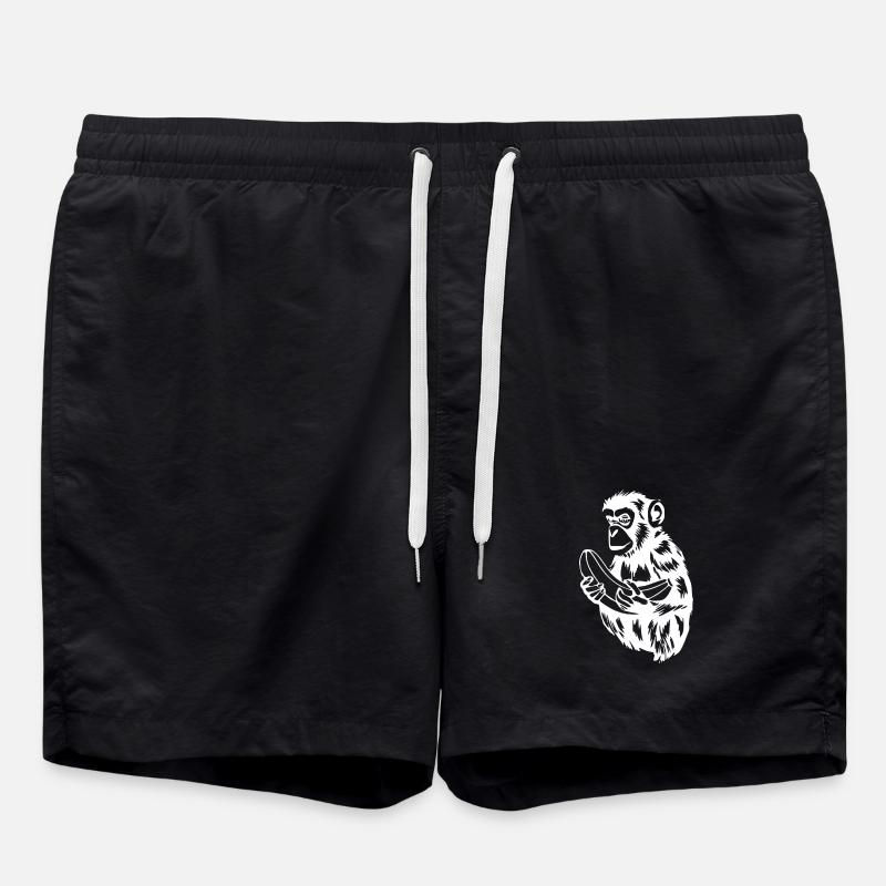 Monkey with Banana T-shirt Gift - Swim Trunks - black