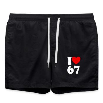 Fun 67 Zahl 6-7 I Herz 6 7 Sechs Sieben - Badeshorts - Schwarz - Vorne - AI Model Male 185 light (185cm)